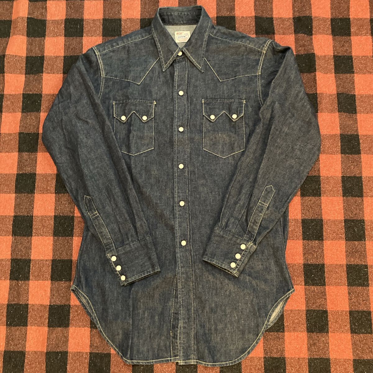90s バレンシア製 LEVI'S DENIM WESTERN ショートホーン  リーバイス デニムシャツ  ウエスタンシャツ デニムウエスタン  濃紺拍卖