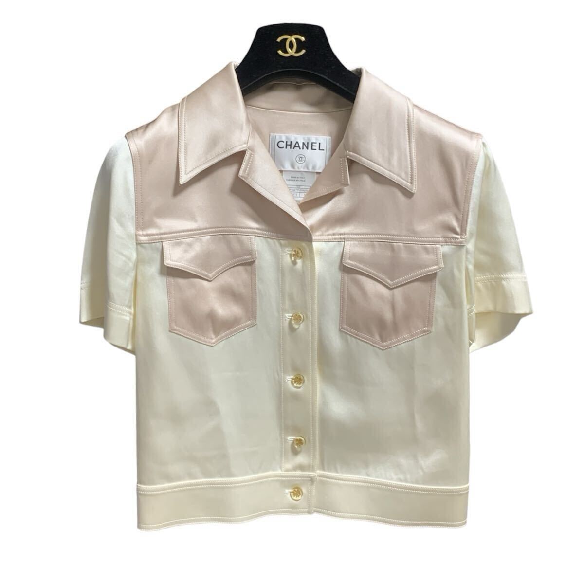 CHANEL 01C Silk Shirt シャネル シルクシャツ クローバーボタン 2001 トップス 半袖 オープンカラー ビンテージ 00s archive拍卖