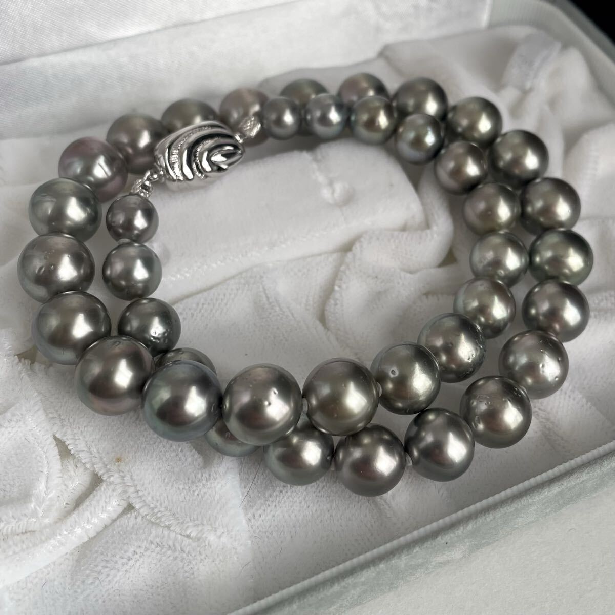 【オーロラ/オーシャンブルー】テリ最強◎黒蝶真珠 パール ネックレス 8.1mm-11.5mm 72g 45cm 真珠科学研究所 鑑別鑑定書 クリーニング◎拍卖