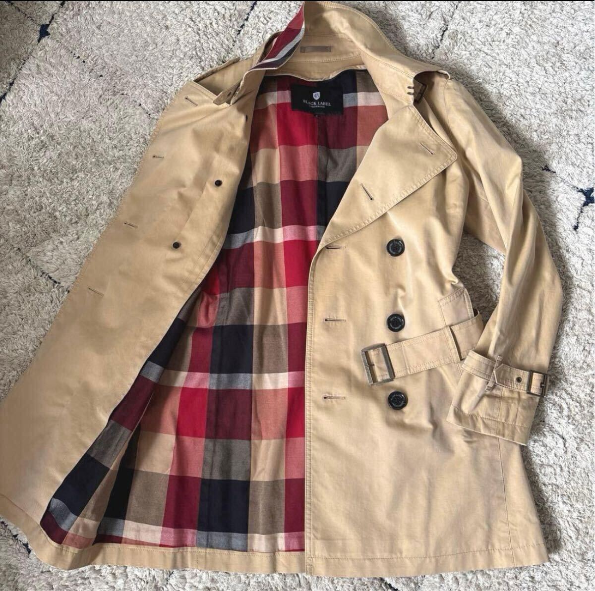 ◆美品◆ベルト完備!BLACK LABEL CRESTBRIDGE ブラックレーベルクレストブリッジ トレンチコート チェック ベルト ダブル ベージュ メンズ拍卖