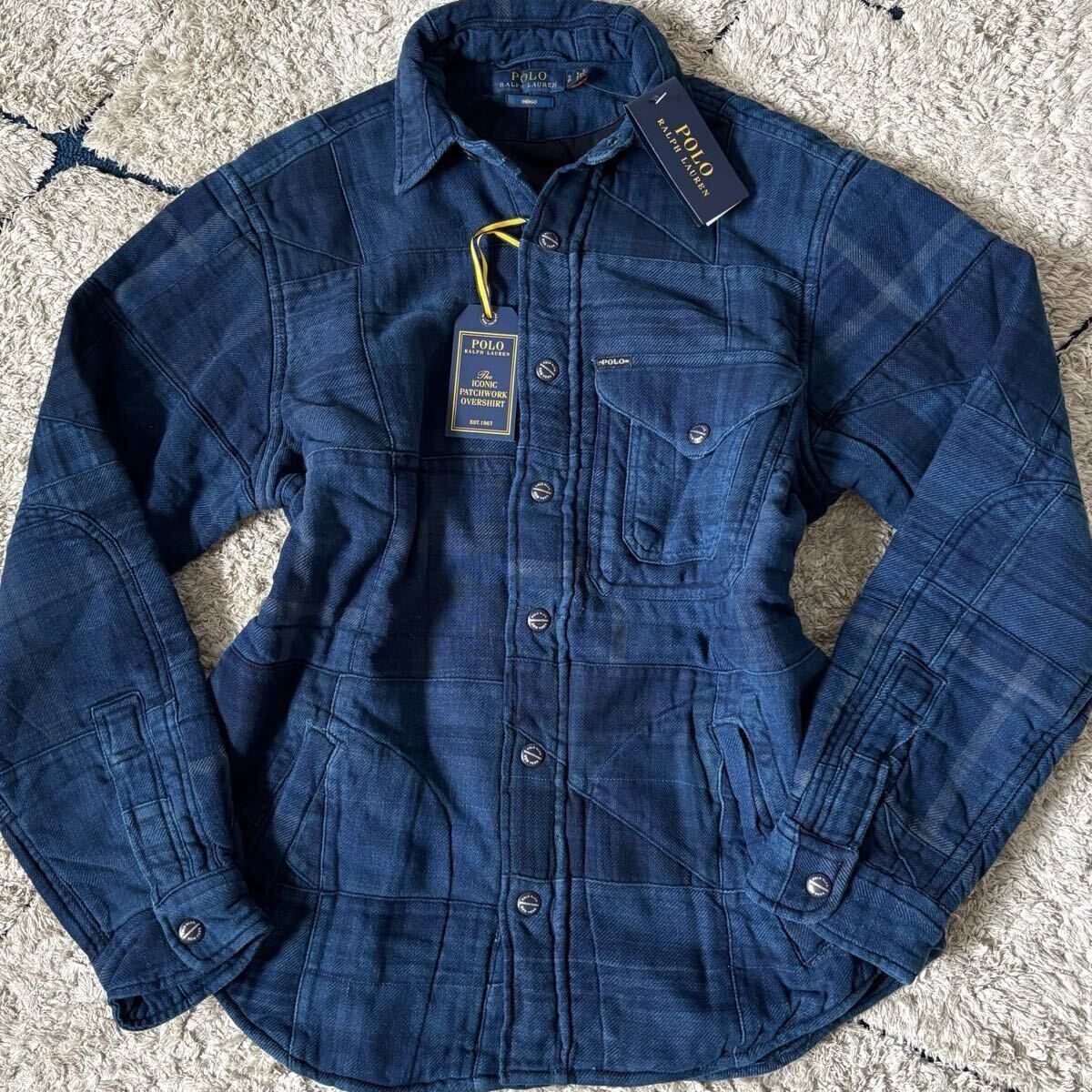 タグ付き◆希少!Lサイズ相当!!Polo Ralph Lauren ポロラルフローレン ジャケット 中綿 インディゴ パッチワーク ロゴ メンズ ブルー系拍卖