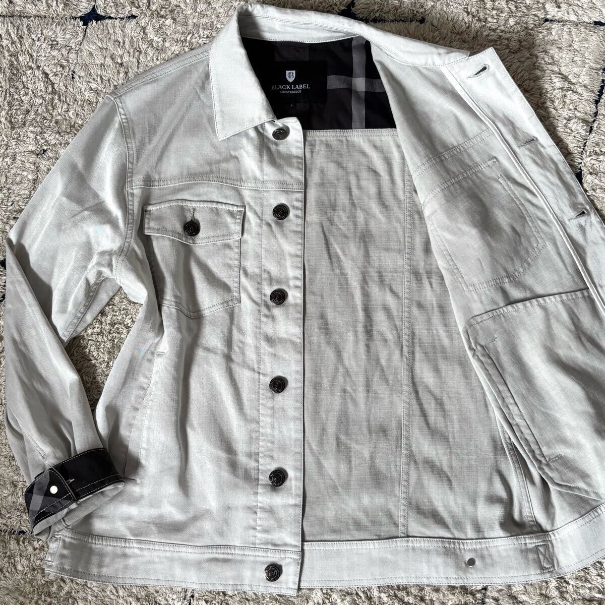 未使用級◆希少色!Lサイズ!!BLACK LABEL CRESTBRIDGE ブラックレーベルクレストブリッジ ジャケット ブルゾン メタル釦 ロゴ グレー系拍卖