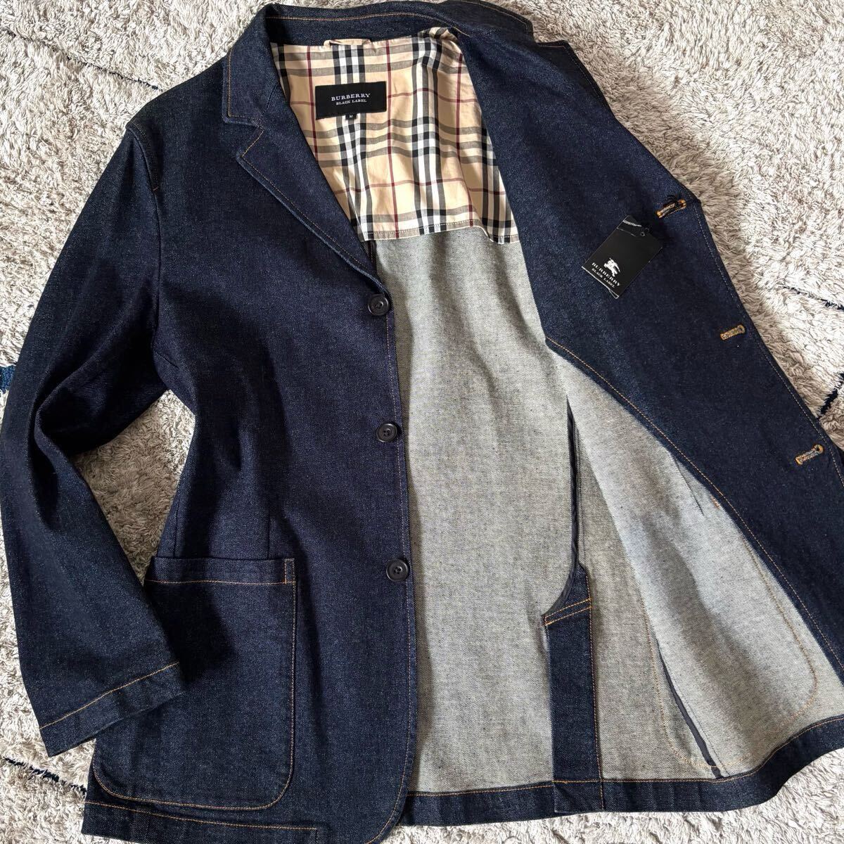 タグ付き◆BURBERRY BLACK LABEL バーバリーブラックレーベル デニムジャケット Gジャン カバーオール ノバチェック テーラード インディゴ拍卖