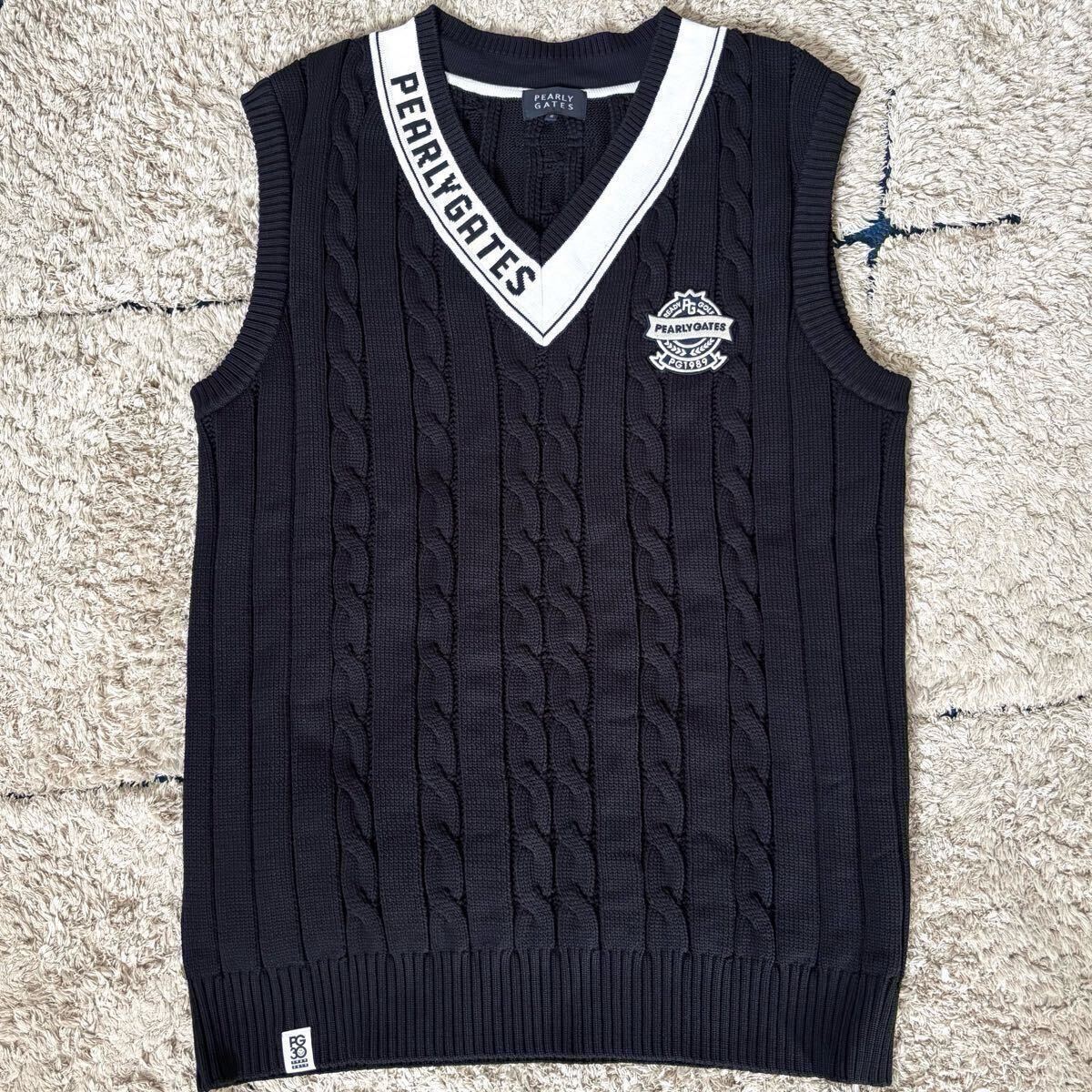 極美品◆XLサイズ!6 PEARLY GATES パーリーゲイツ ニットベスト ケーブルニット ロゴ ワッペン ベスト ゴルフウェア メンズ ゴルフ拍卖