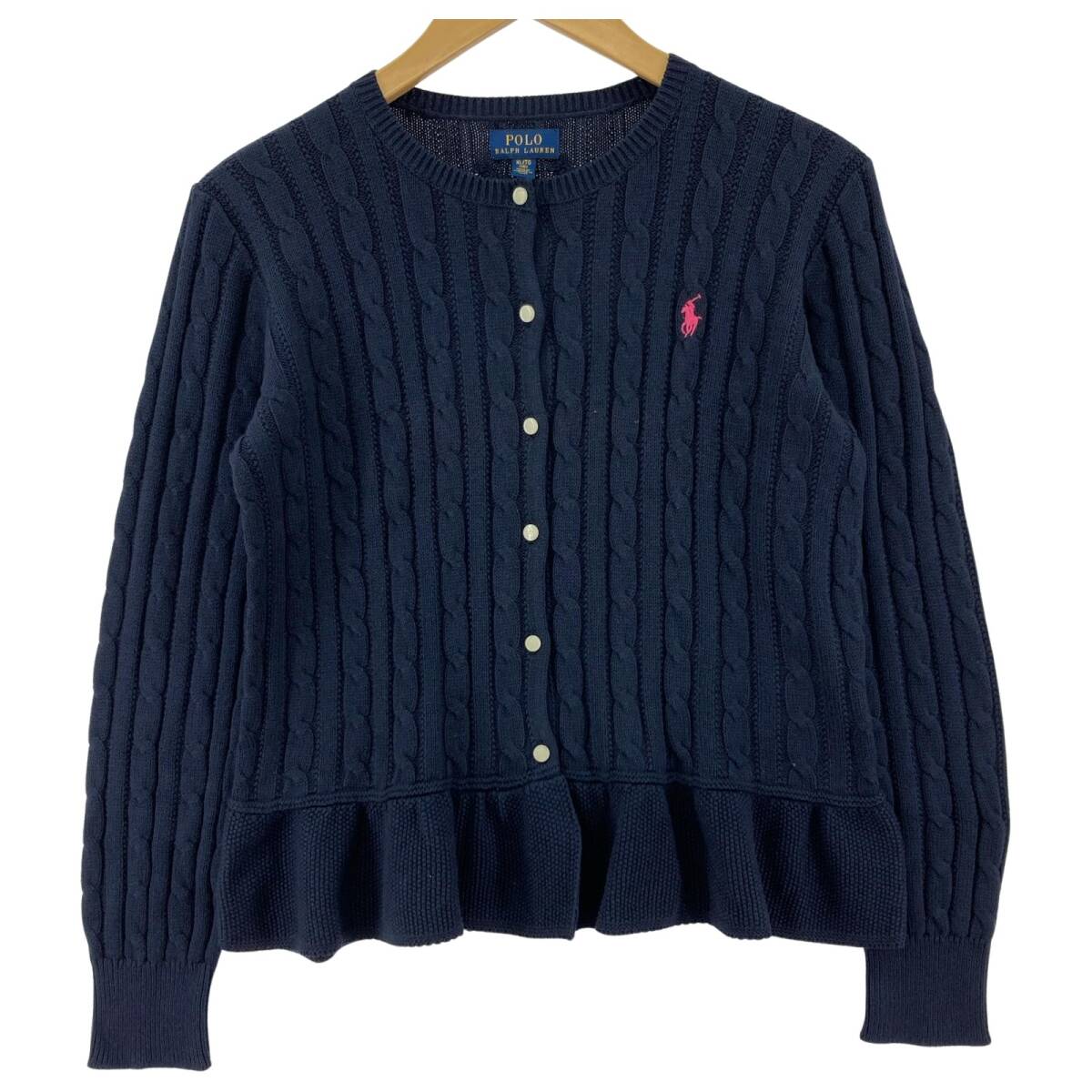 POLO RALPH LAUREN ポロ・ラルフローレン ペプラム ケーブルニット カーディガン sizeXL/TG(16)/ネイビー拍卖