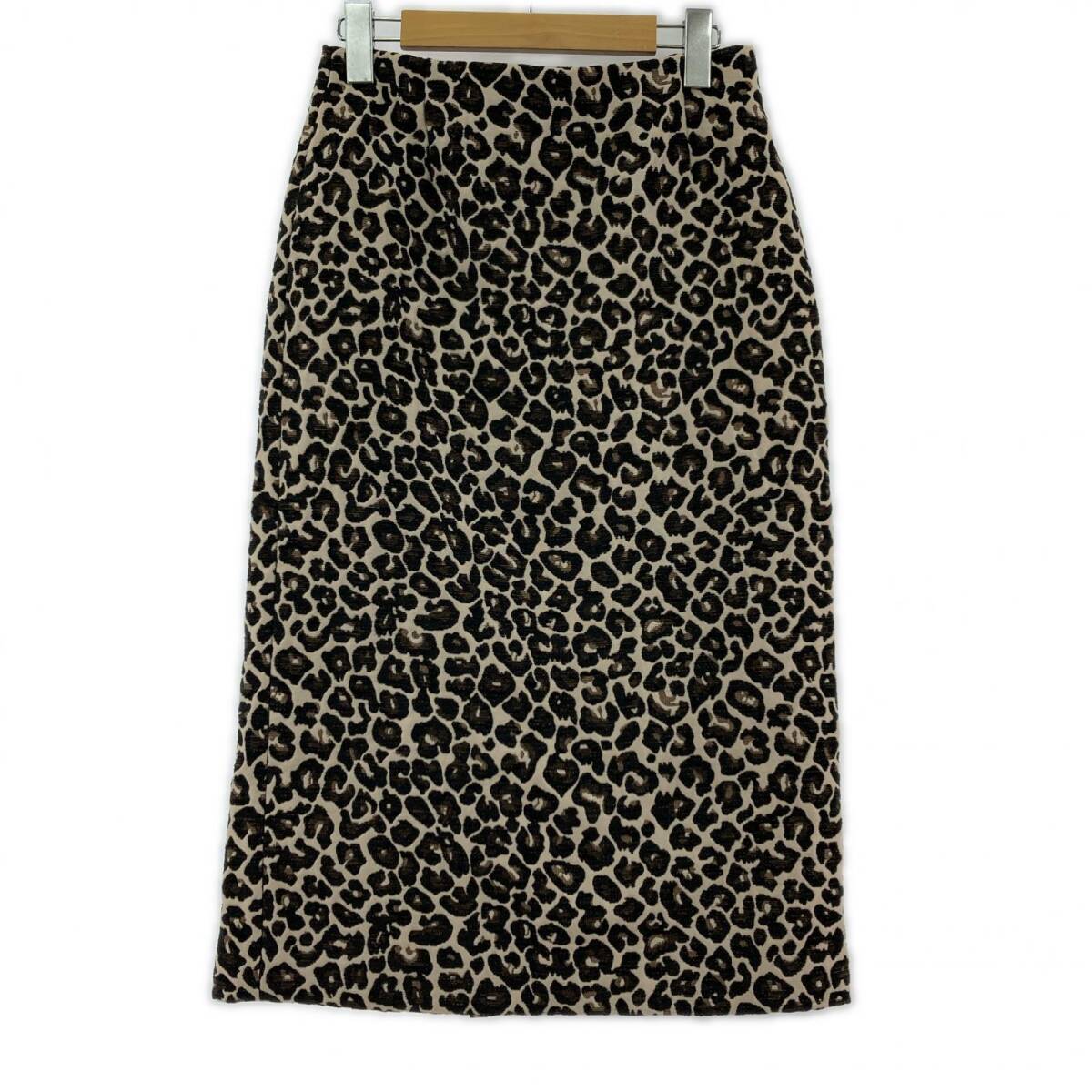 INDIVI インディヴィ ヒョウ柄 タイト スカート size38/ブラック×ブラウン拍卖