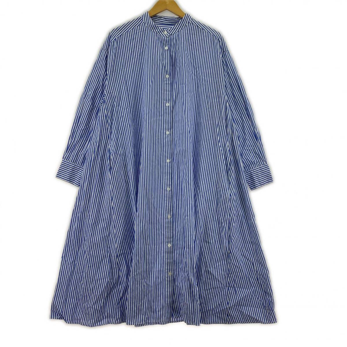 FREAK'S STORE フリークスストア ストライプ バンドカラーシャツ ワンピース sizeF/ブルー系拍卖