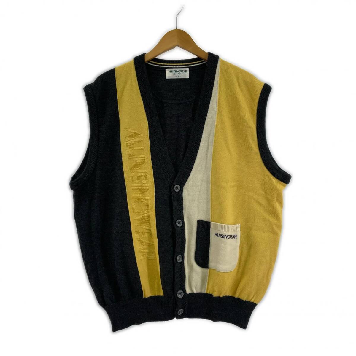 Munsingwear マンシングウェア Vネック ニット ベスト sizeLL/ダークグレー×イエロー×アイボリー拍卖