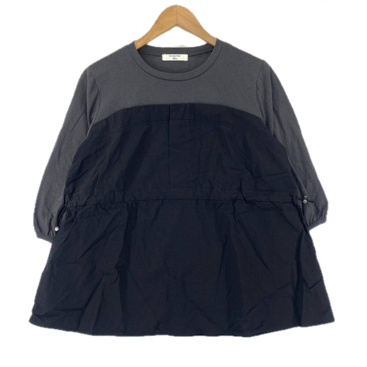 Samansa Mos2 サマンサモスモス ドロスト 異素材切替 チュニック sizeフリー/ブラック ゆうパケットOK拍卖