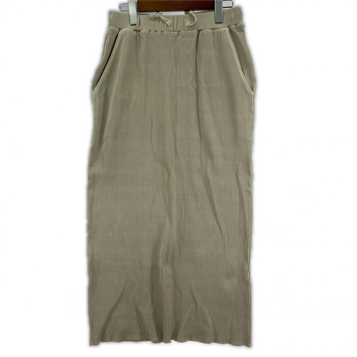 coen コーエン バックスリット リブ ロングスカート sizeL/ライトベージュ拍卖