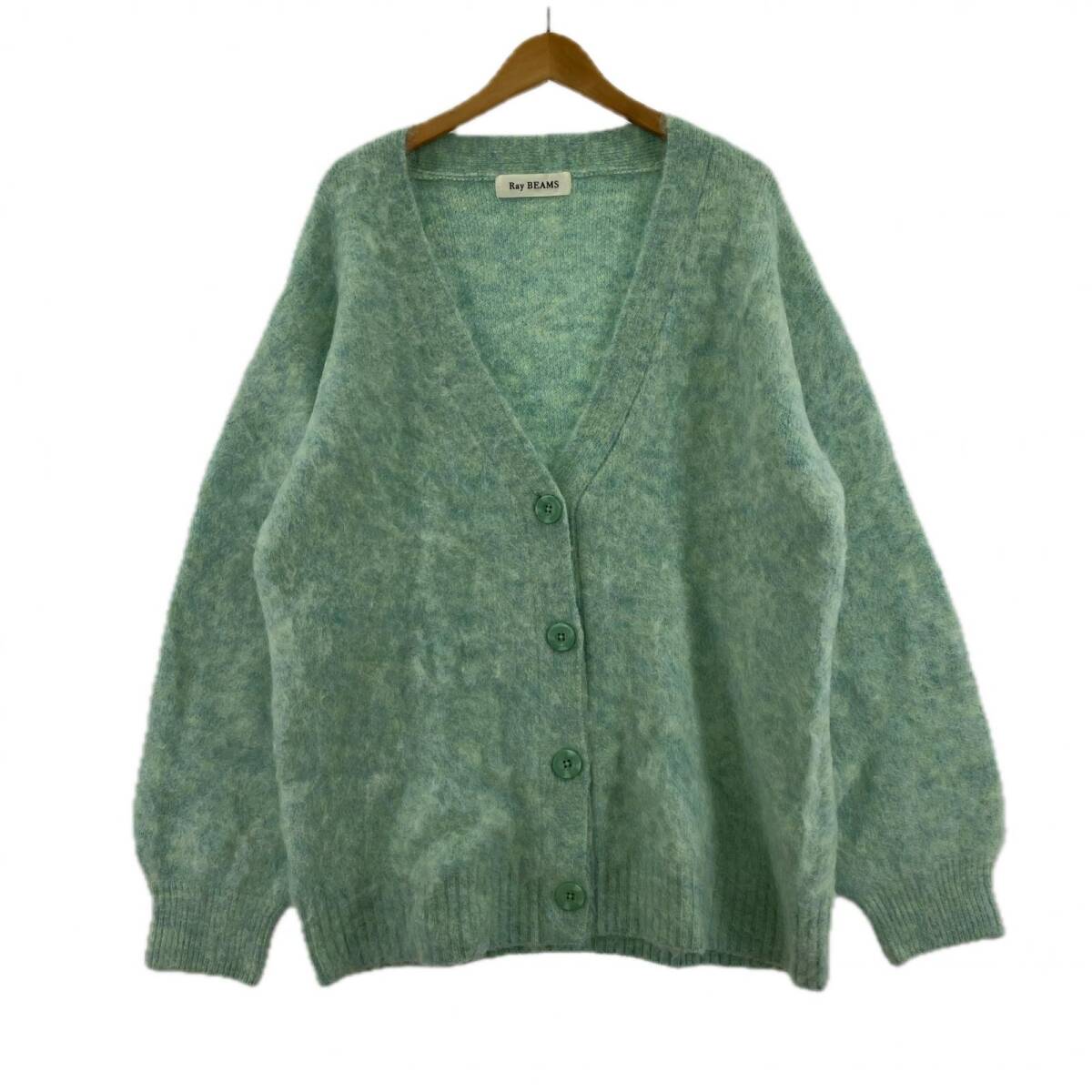 Ray Beams レイビームス ミックスニット カーディガン size表記なし/ライトグリーン系拍卖