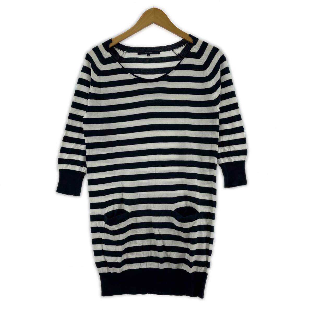 MACPHEE マカフィー ボーダーニット チュニック size38/ホワイト×ネイビー ゆうパケットOK拍卖