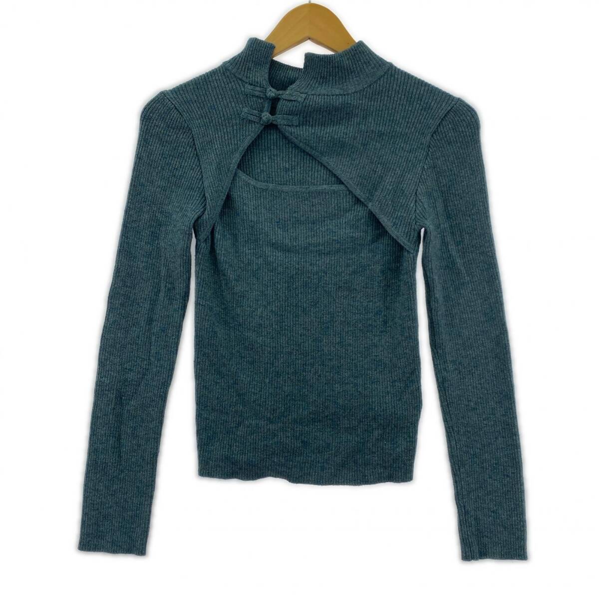 MURUA ムルーア ボレロ風 レイヤードデザイン リブニット カットソー sizeF/ブルーグリーン系 ゆうパケットOK拍卖