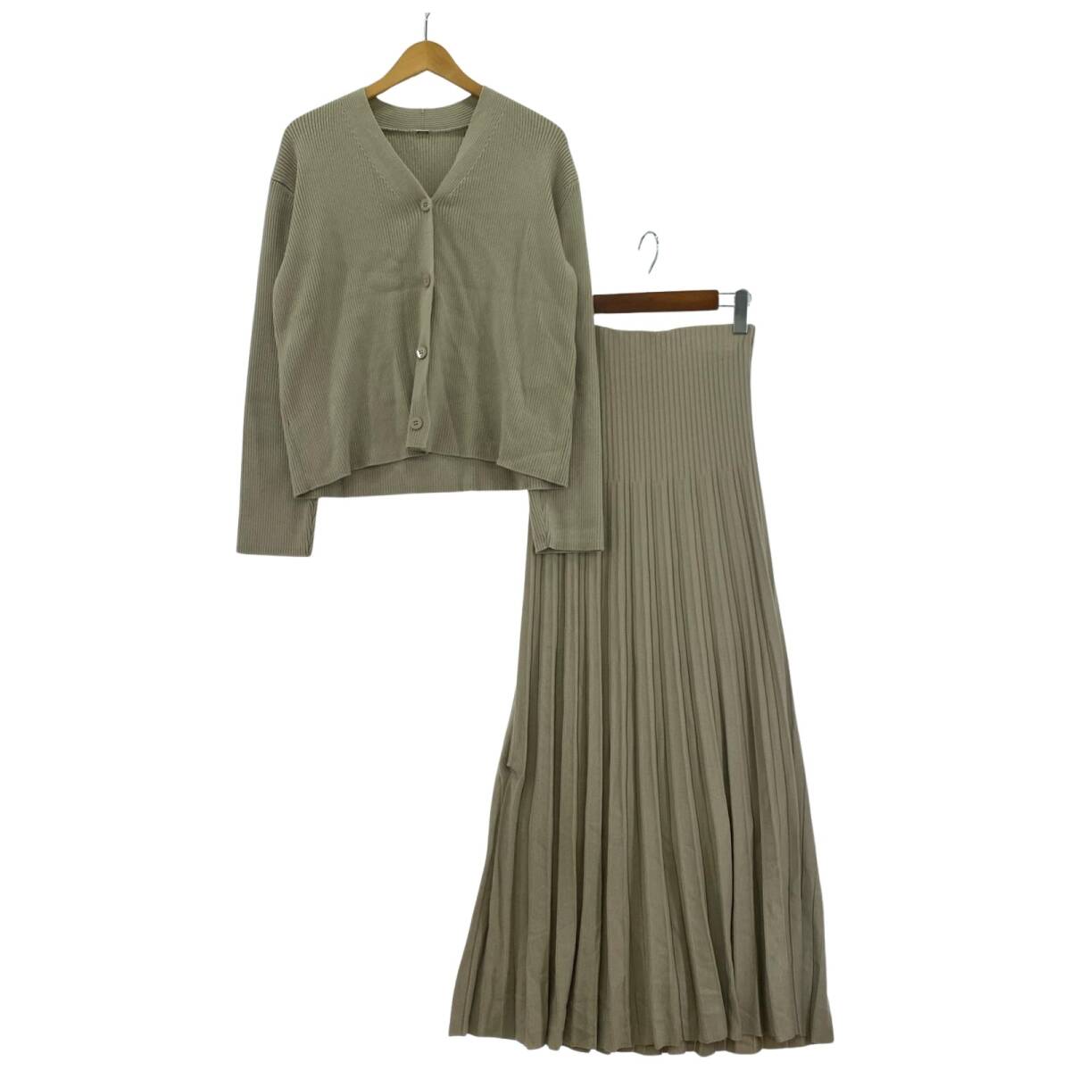 Mila Owen ミラオーウェン リブニット カーディガン ロングスカート セットアップ (スカート) size1/ベージュ拍卖