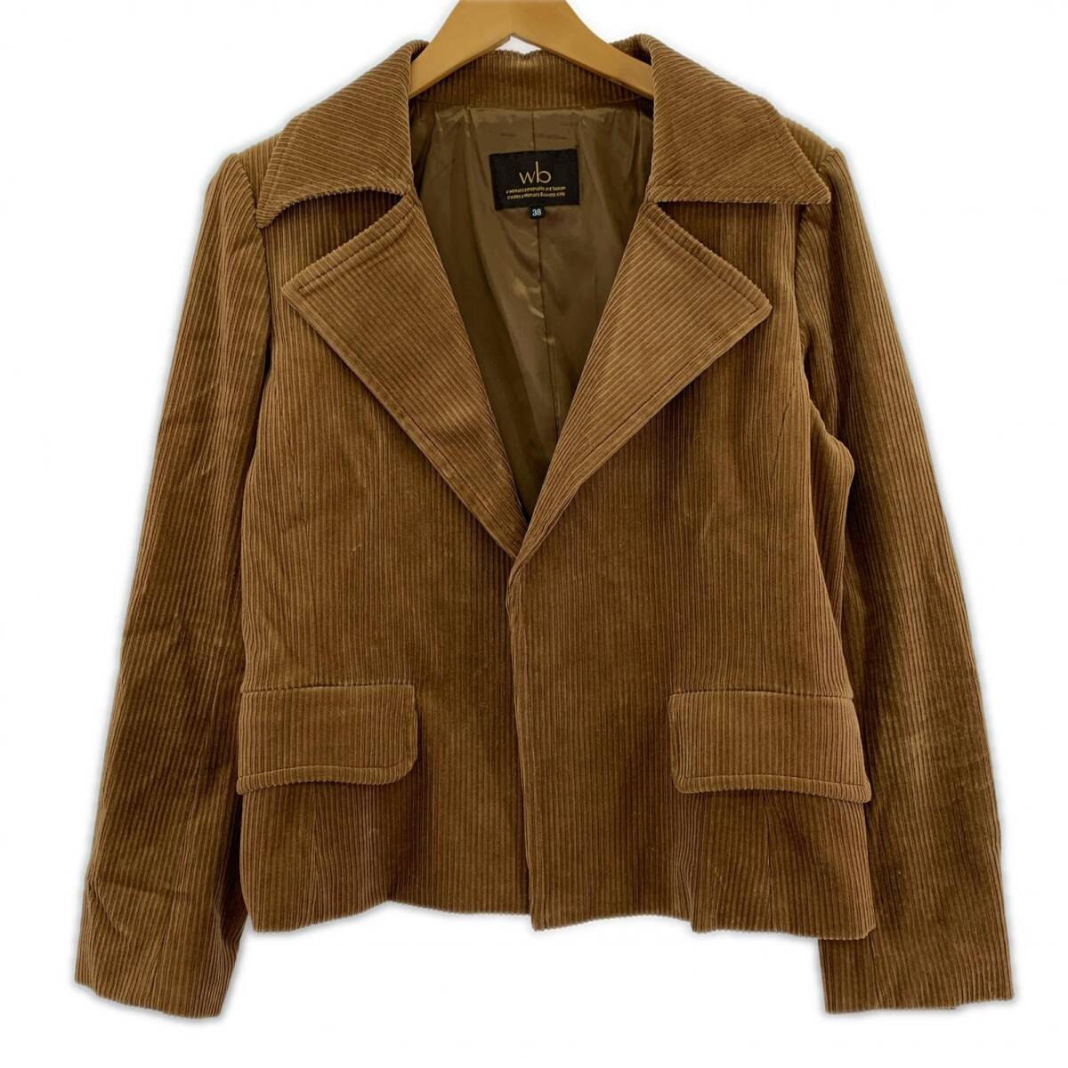wb ダブルビー コーデュロイ ボタンレス テーラードジャケット size38/ブラウン拍卖