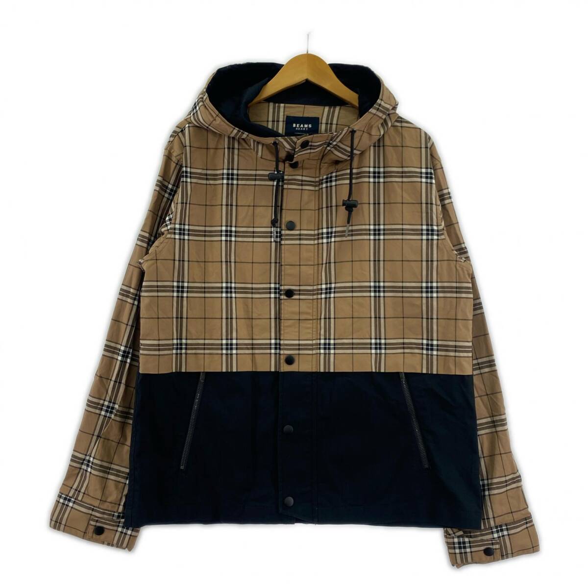 BEAMS HEART ビームスハート チェック切替 フード ジャケット sizeM/ライトブラウン×ブラック拍卖