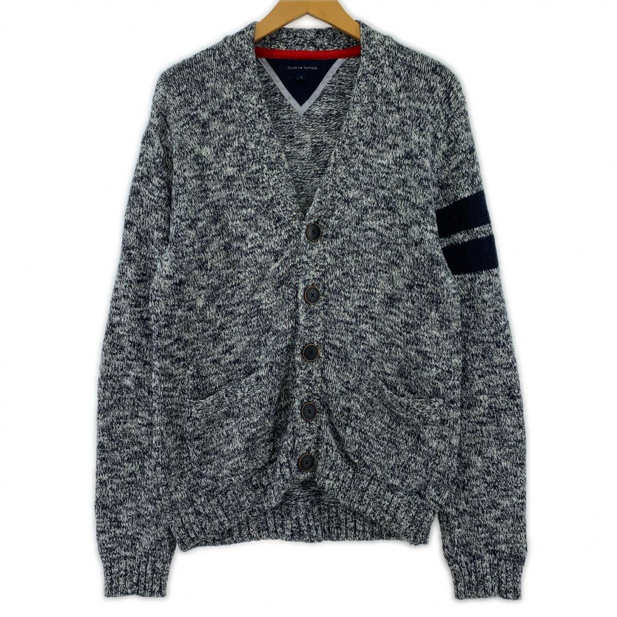 TOMMY HILFIGER トミーヒルフィガー ニット カーディガン sizeL/ネイビー×ホワイト拍卖