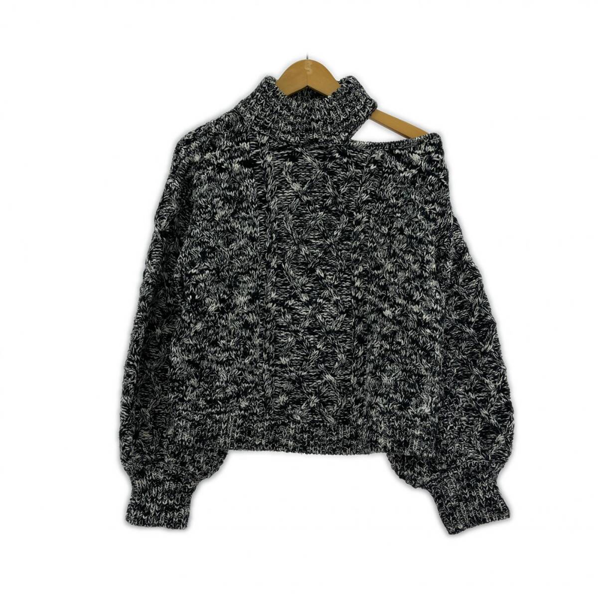 MURUA ムルーア オープンショルダー ケーブル ニット sizeF/ブラック×ホワイト拍卖