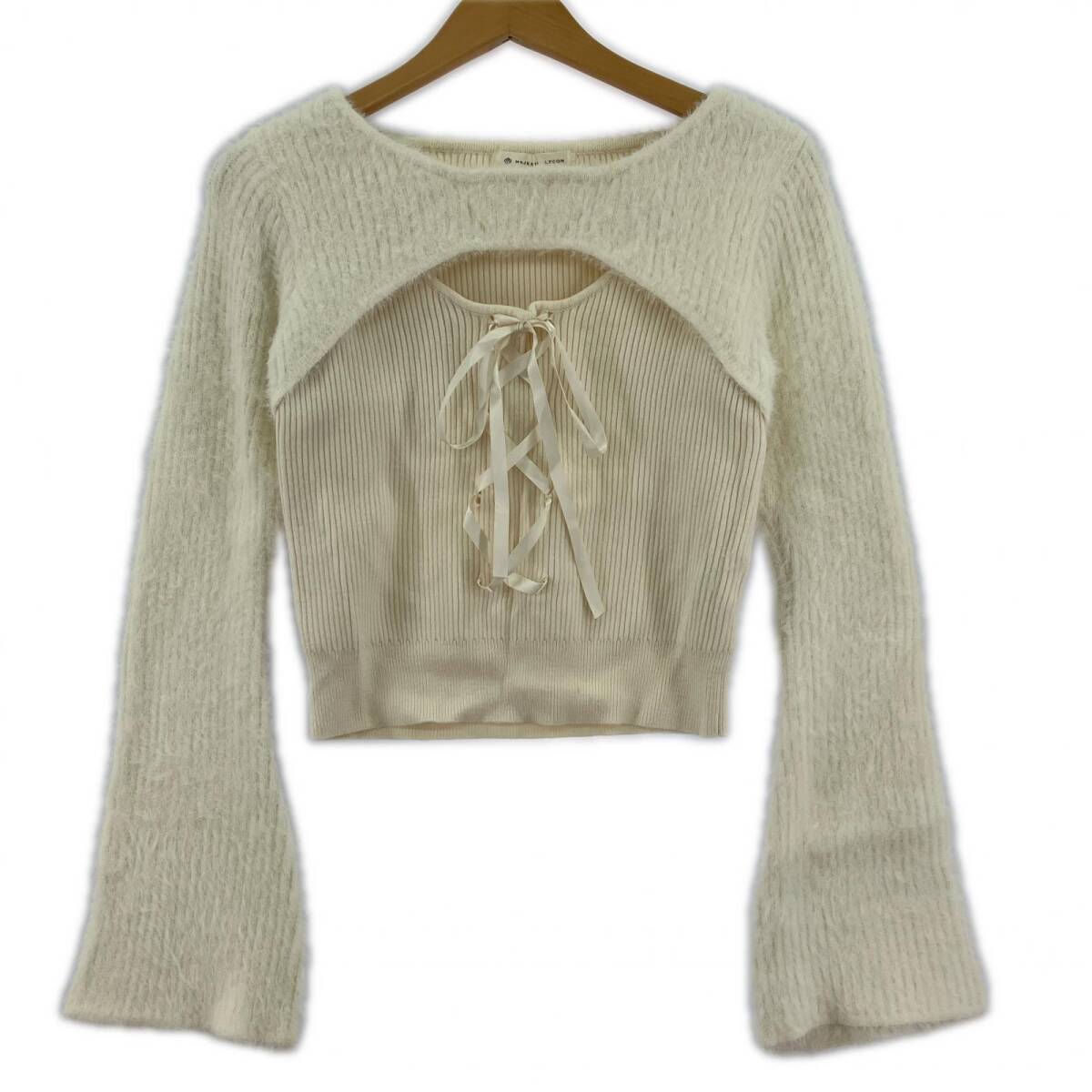 MAJESTIC LEGON マジェスティックレゴン カットアウト リブシャギー ニット sizeM/オフホワイト拍卖