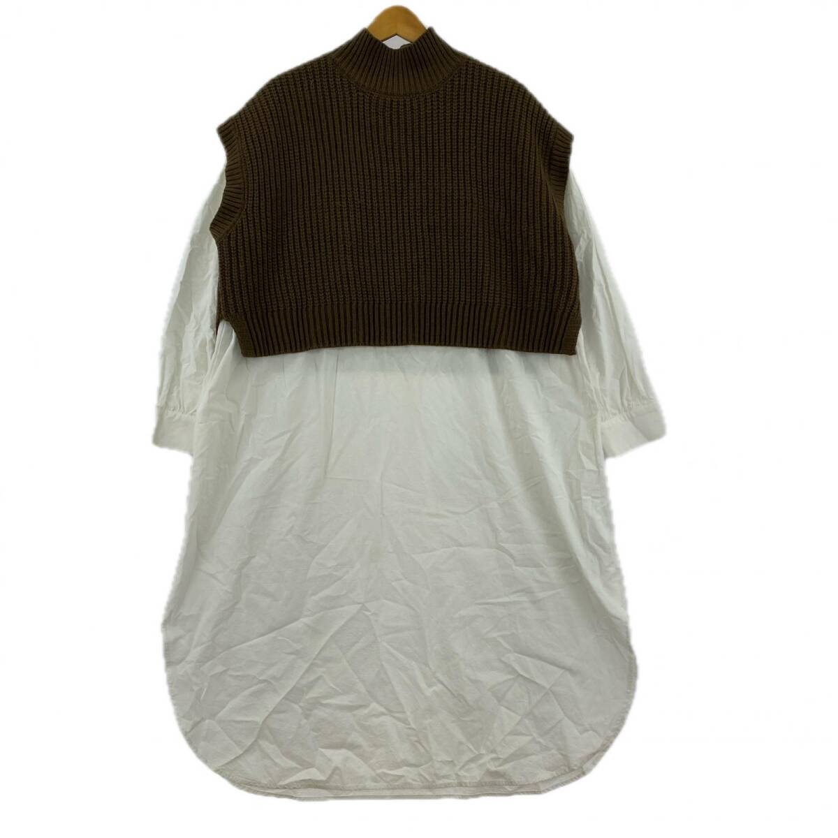 Ungrid アングリッド ニットベスト付き レイヤード ワンピース sizeF/ブラウン×オフホワイト拍卖