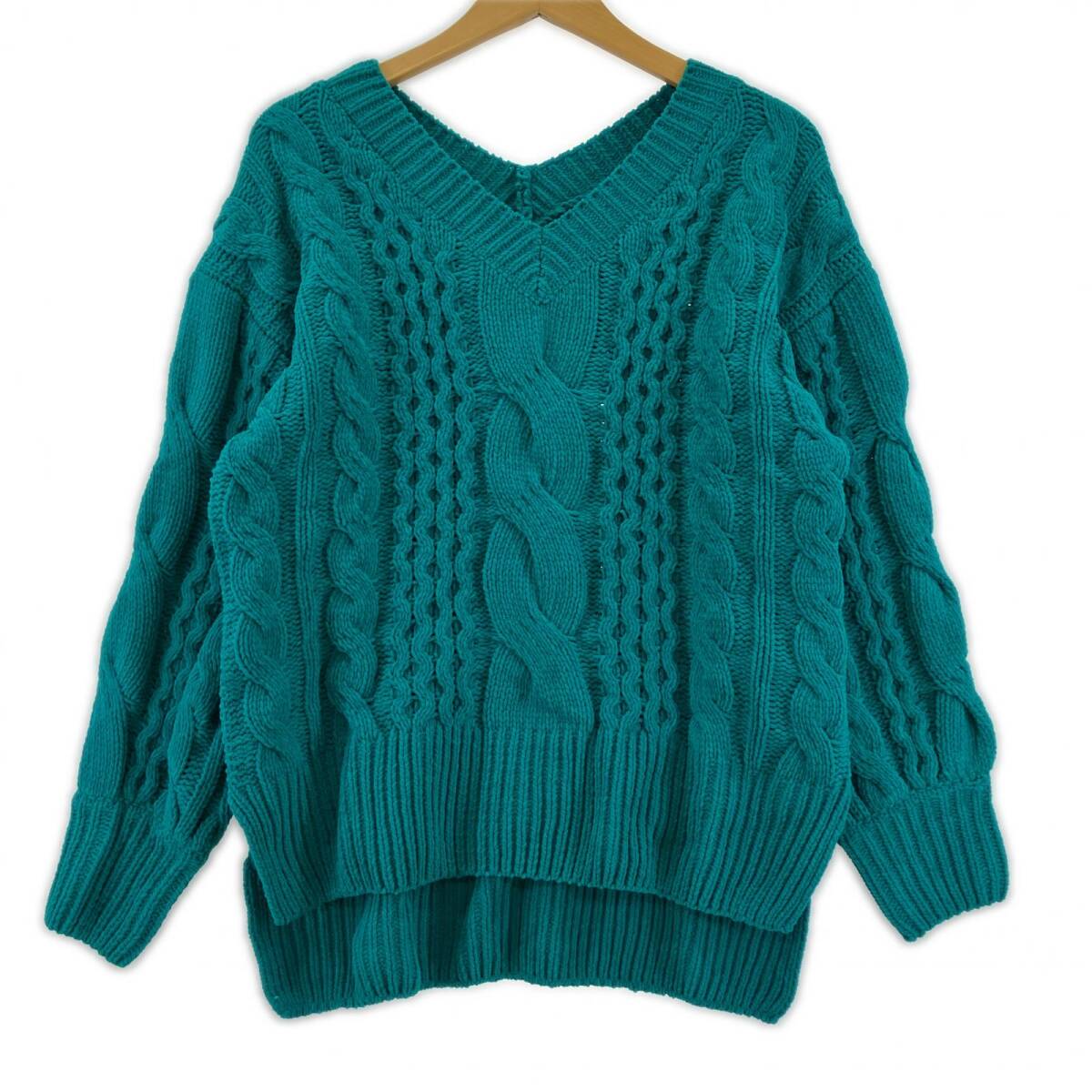 AZUL BY MOUSSY アズールバイマウジー Vネック ケーブル編み ニット sizeS/グリーン系拍卖