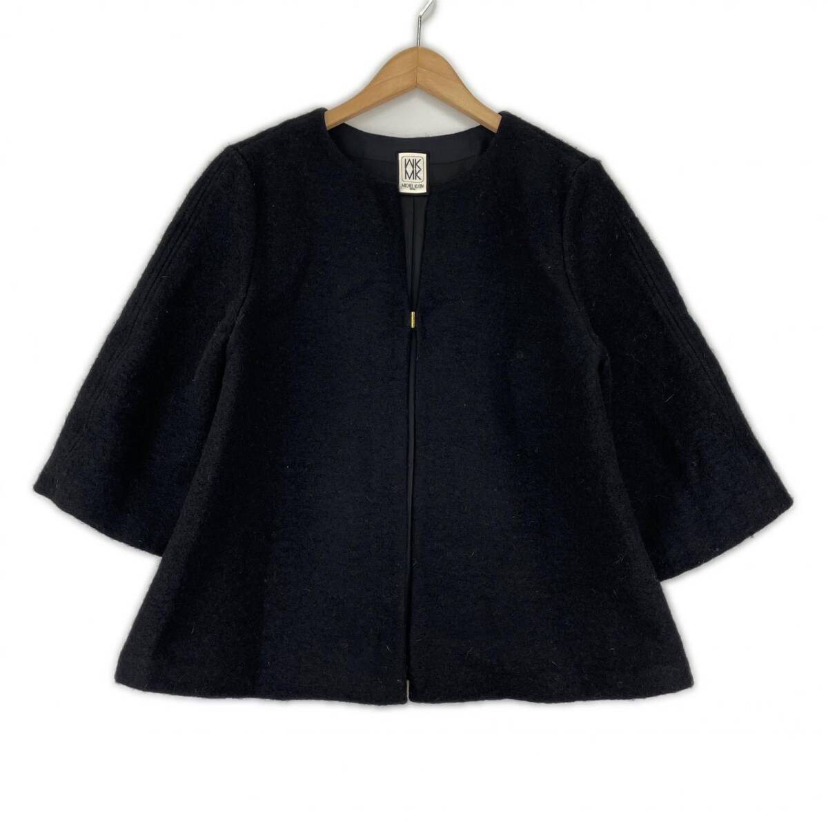 MICHEL KLEIN ミッシェルクラン ノーカラー 七分袖 ウール混 ジャケット size40/ブラック拍卖