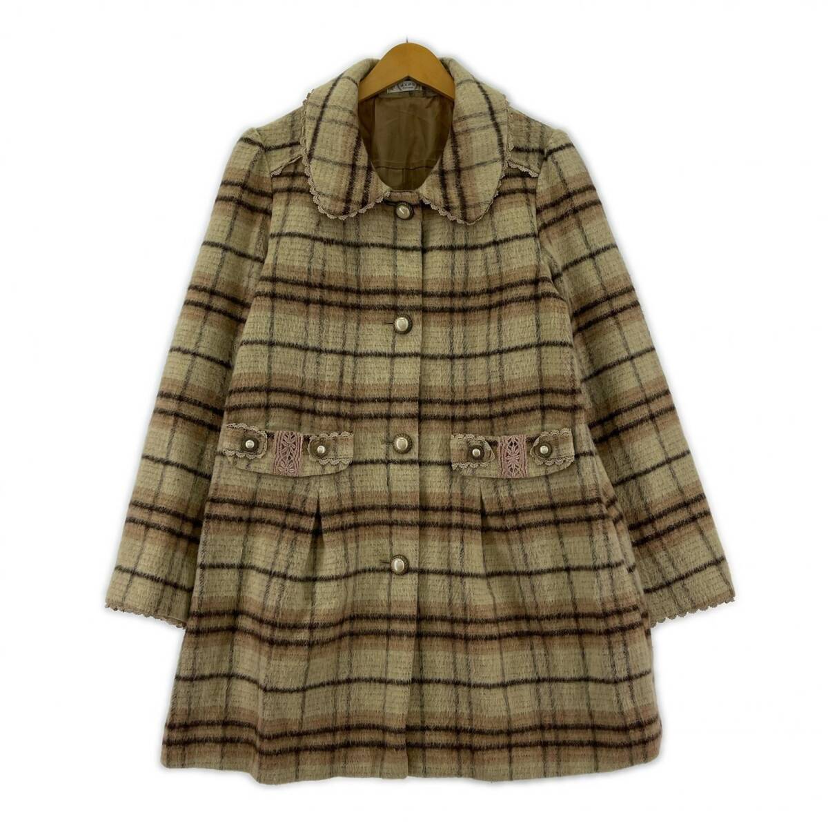 axes femme アクシーズファム チェック コート sizeM/ベージュ拍卖