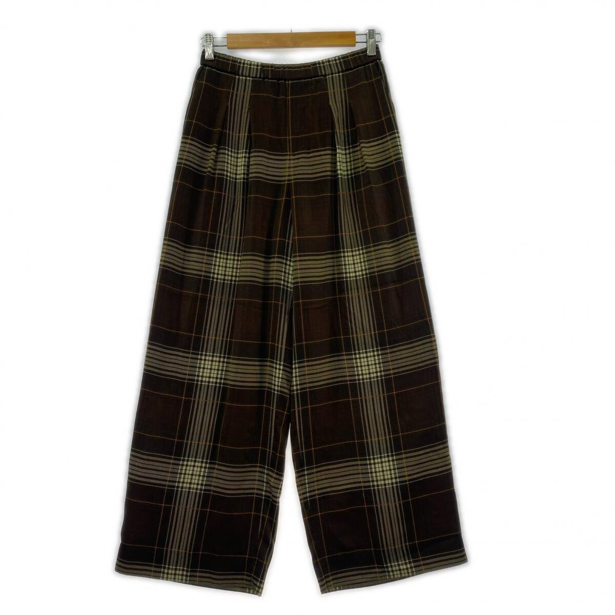 INDIVI インディヴィ チェックワイド パンツ size38/ブラウン ゆうパケットOK拍卖