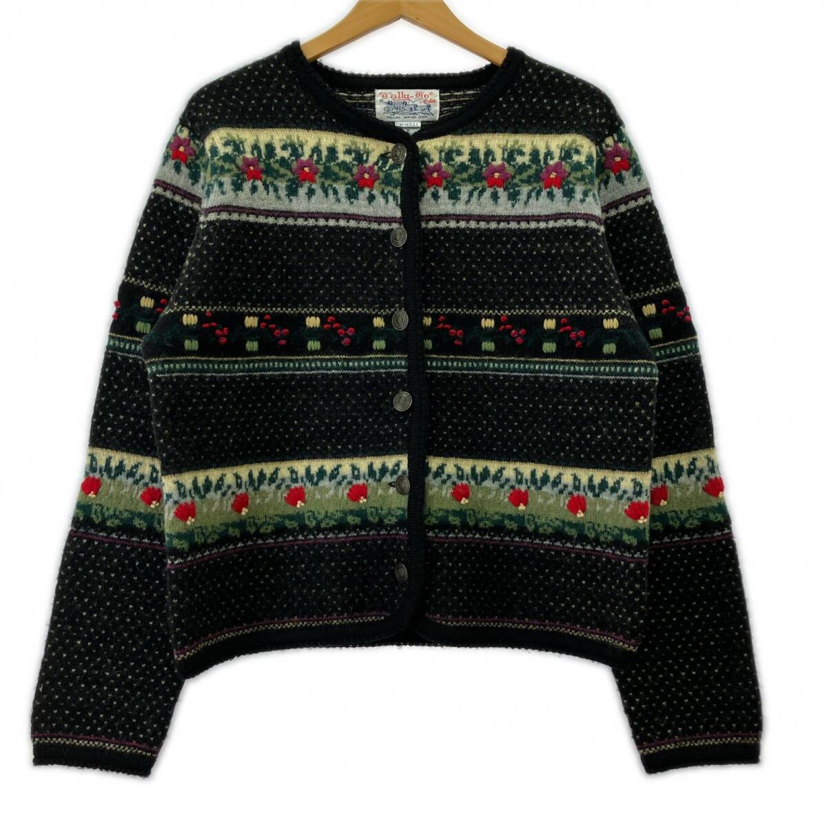 TALLY HO ヴィンテージ 花柄 ニット カーディガン sizeM/ブラック系拍卖