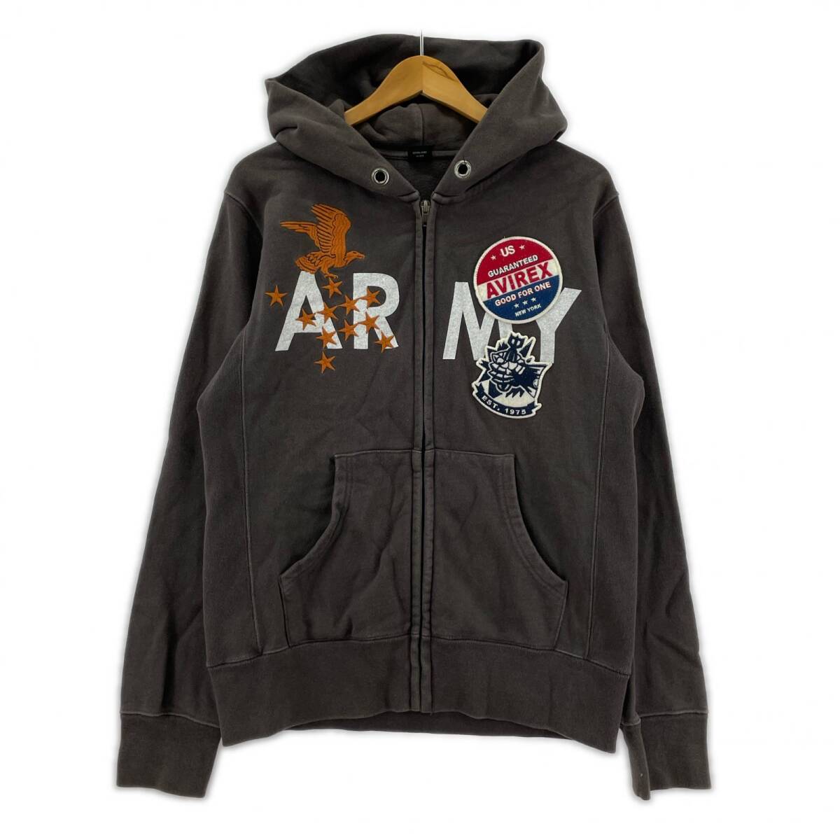 AVIREX アヴィレックス バックプリント パーカー sizeM/モカグレー系拍卖
