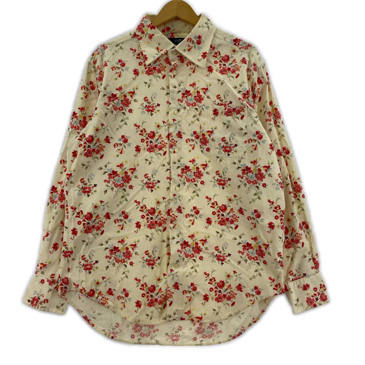 23区 花柄コーデュロイ 長袖シャツ size50/アイボリー拍卖