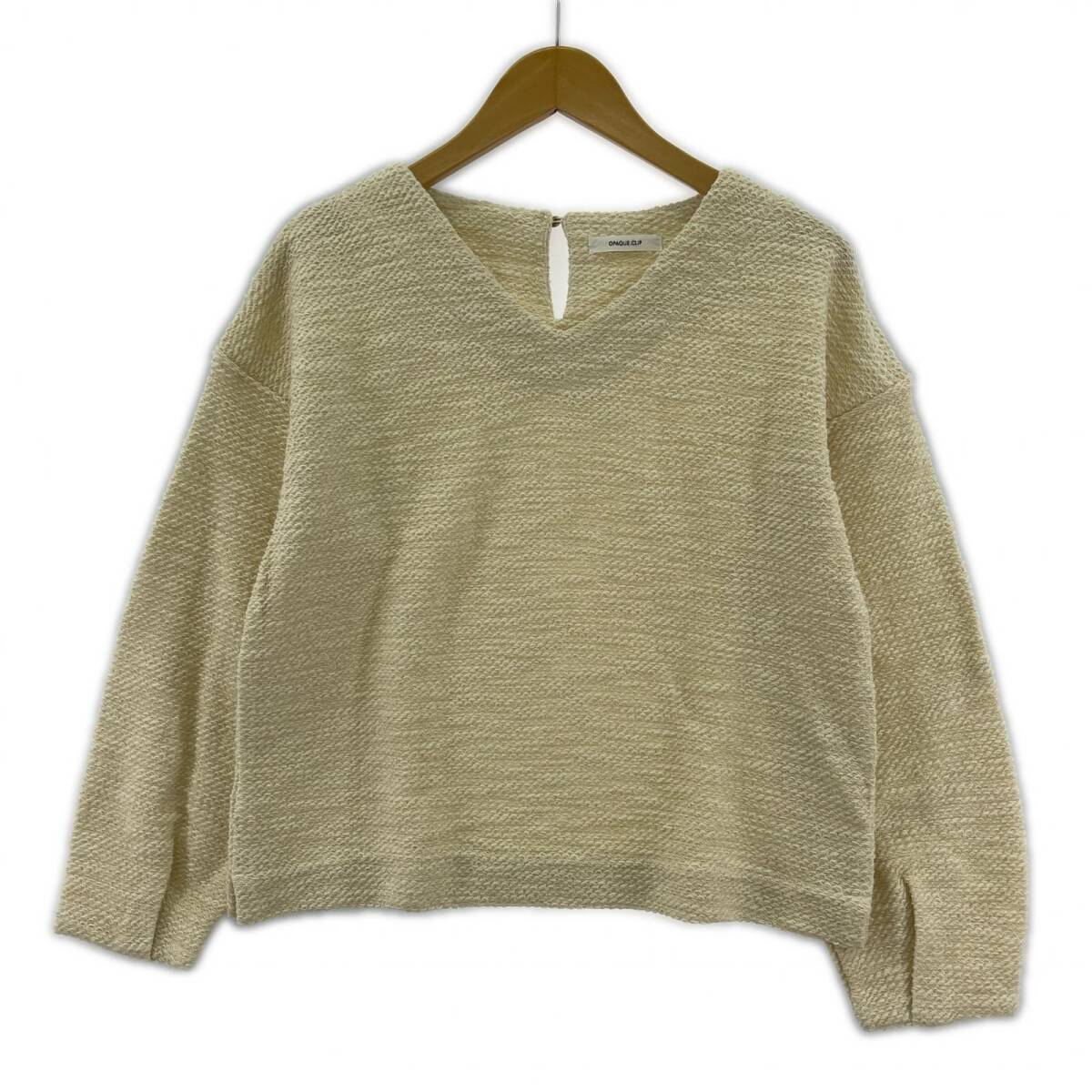 OPAQUE.CLIP オペークドットクリップ ラメ糸 Vネック ニット size38/M/アイボリー系 ゆうパケットOK拍卖