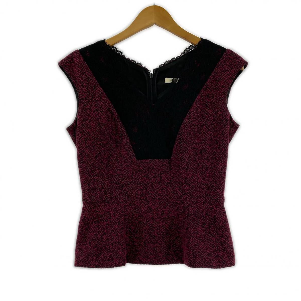 Pinky&Dianne ピンキー&ダイアン ヘリンボーン柄 Vネック ブラウス size36/ピンク×ブラック ゆうパケットOK拍卖