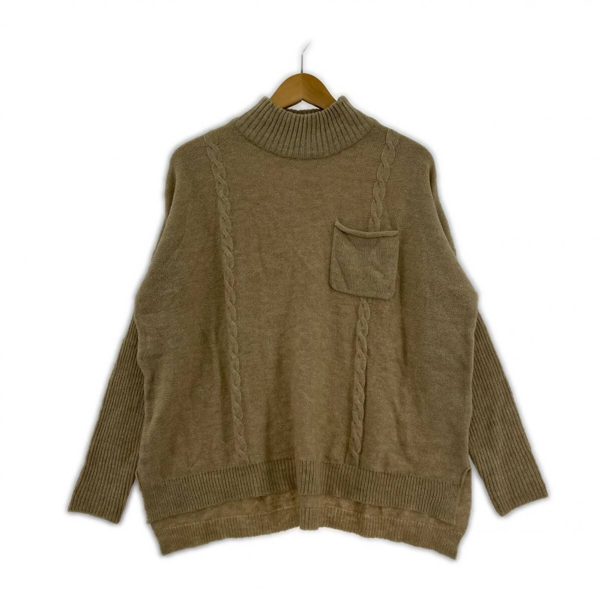 studio CLIP スタジオクリップ タグ付き ウール混 ハイネック ニット sizeF/ベージュ拍卖