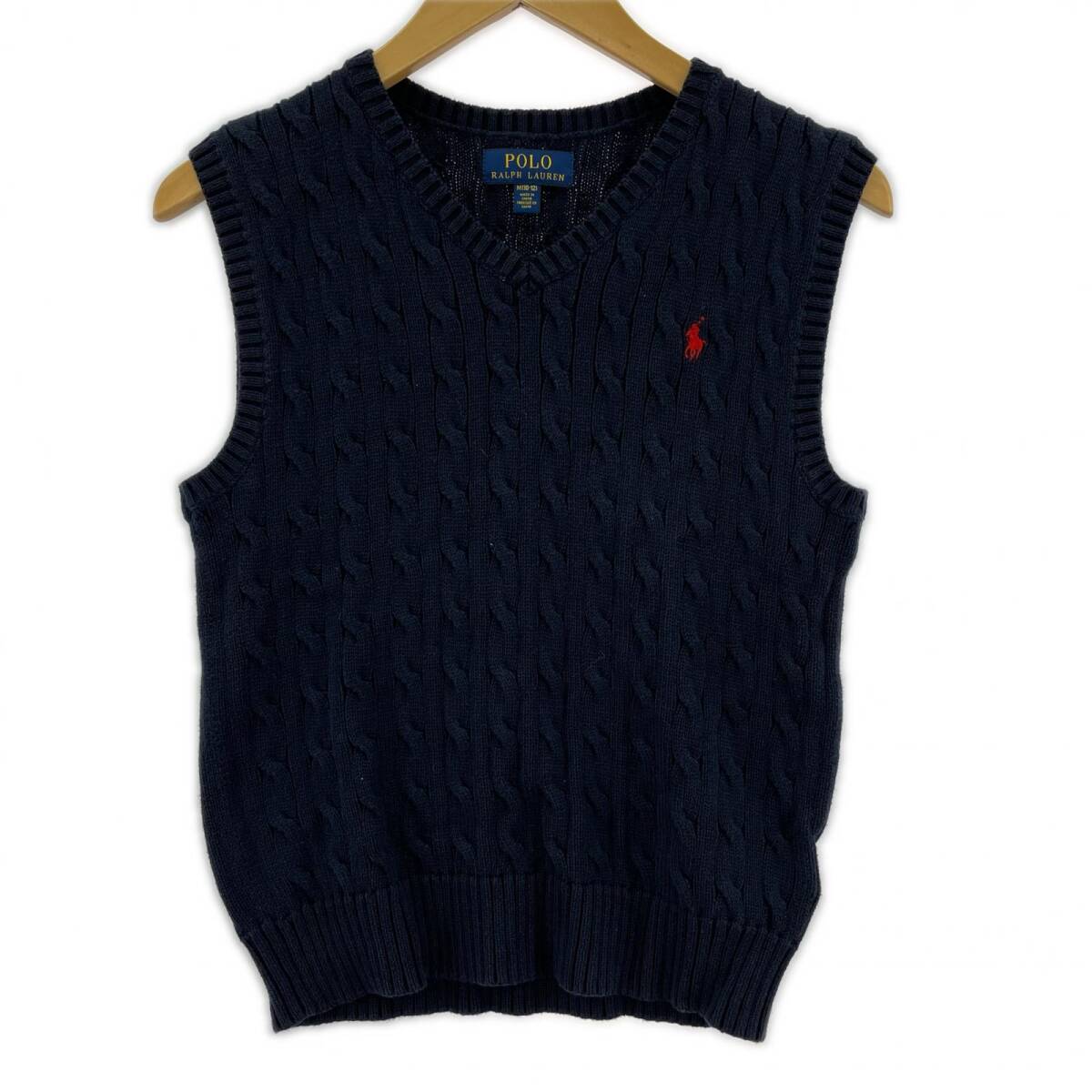 POLO RALPH LAUREN ポロ・ラルフローレン ケーブル編み ロゴ刺 ベスト sizeM(10-12)/ネイビー ゆうパケットOK拍卖