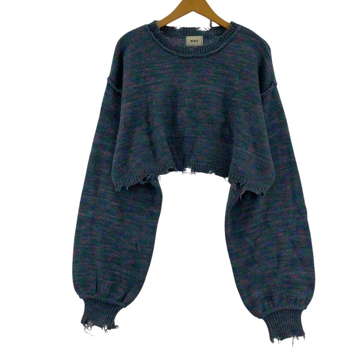 W.W.G フーズフーギャラリー ウール混 クロップド ニット sizeF/ブルー×グリーン×ピンク拍卖