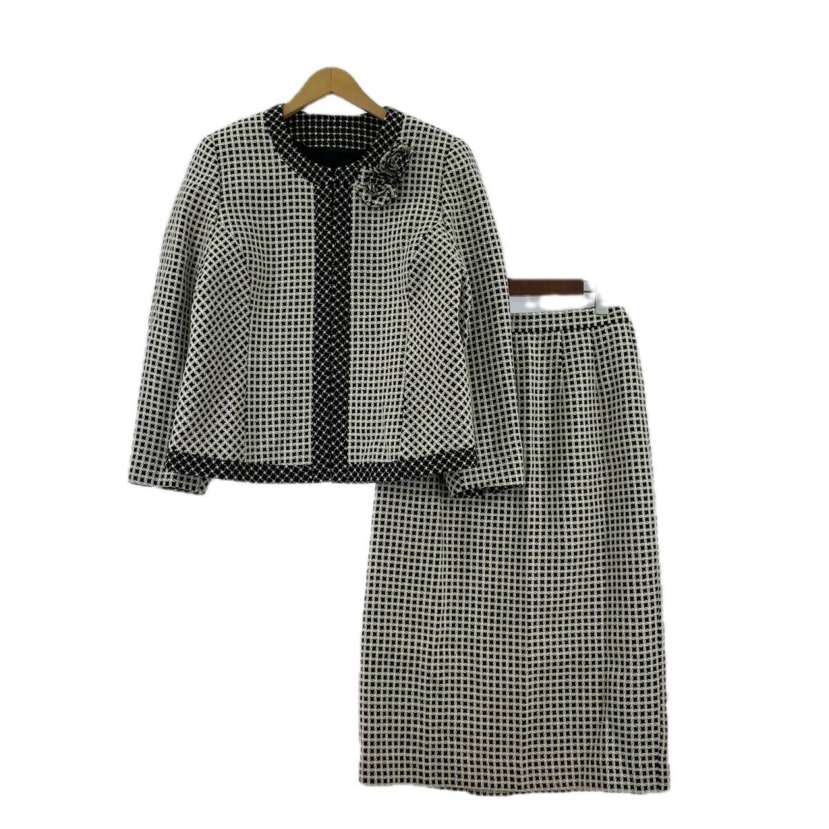 Niccole ニッコール 総柄 ジャケット スカート セットアップ (スカート) size上13BR 下表記なし/ブラック×ホワイト拍卖