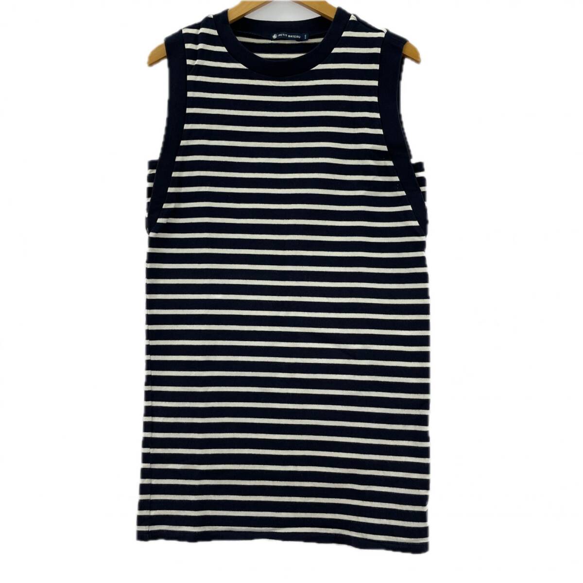 PETIT BATEAU プチバトー ボーダー ノースリーブ ワンピース sizeXXS/ネイビー×ホワイト ゆうパケットOK拍卖