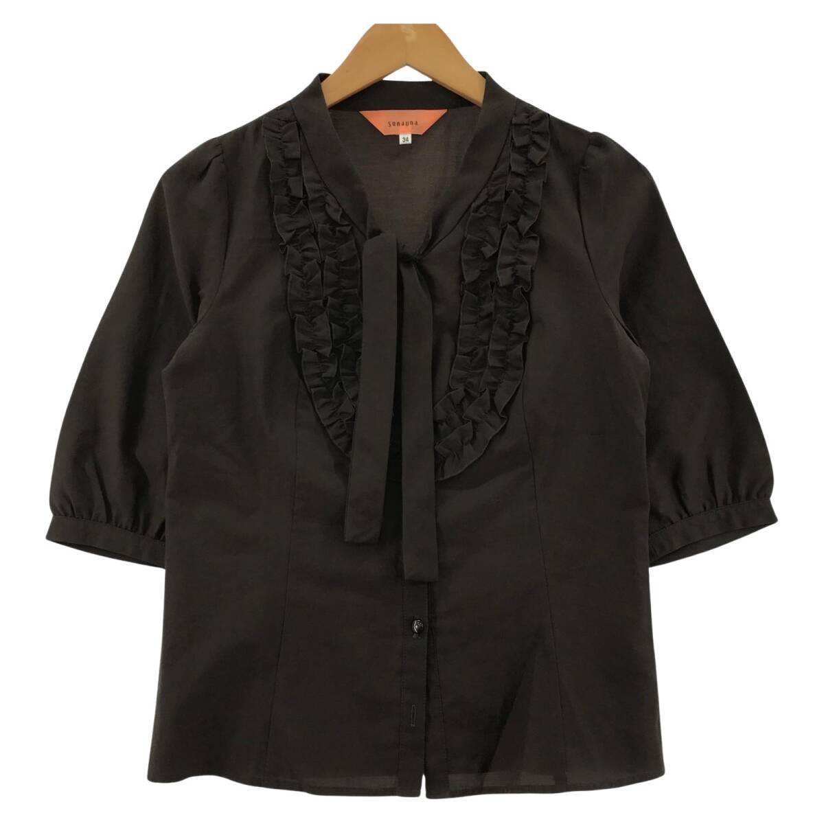 SunaUna スーナウーナ 7分袖 ボウタイ ブラウス size34/ブラウン ゆうパケットOK拍卖