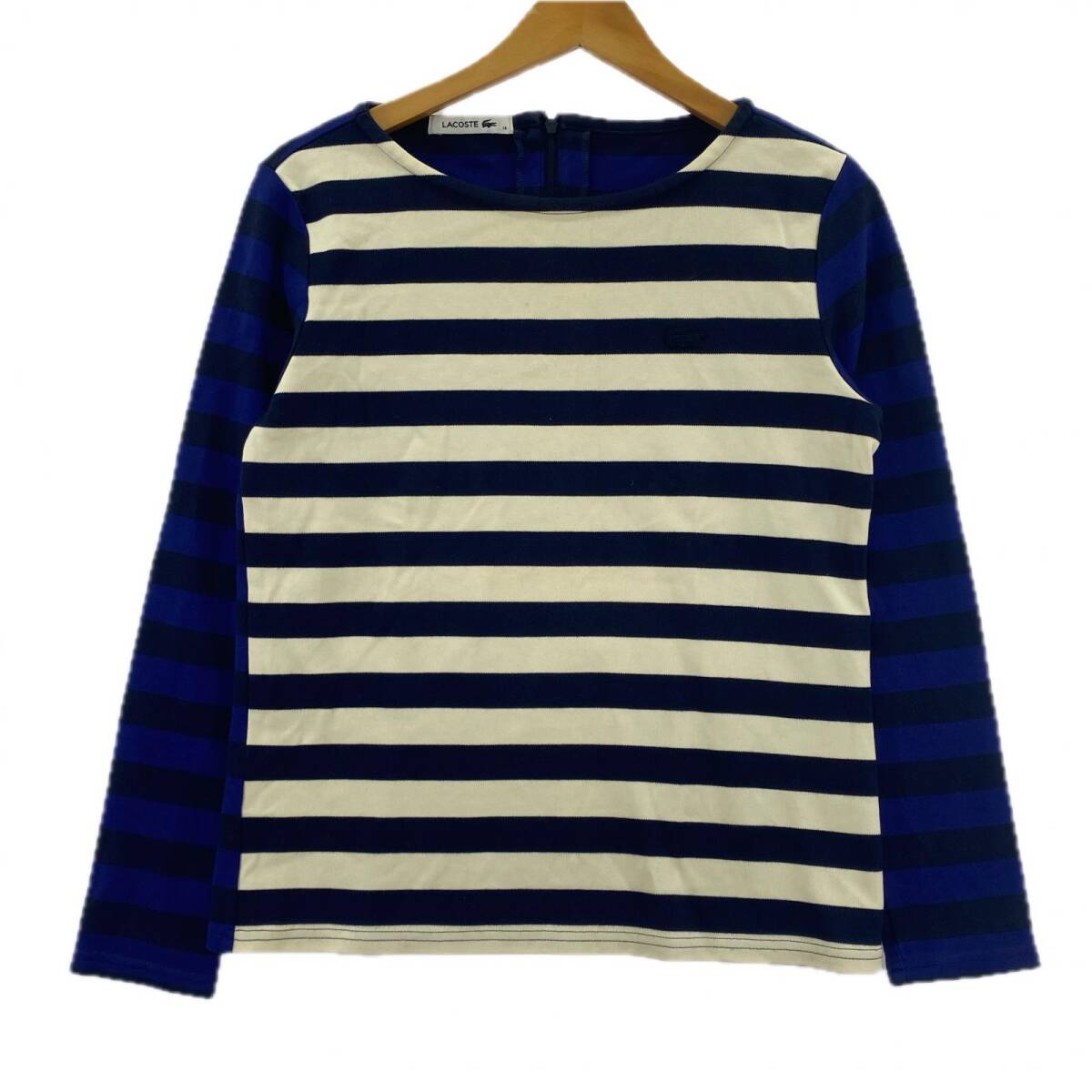 LACOSTE ラコステ 長袖 ボーダー柄 カットソー size36/ホワイト×ネイビー×ブルー ゆうパケットOK拍卖