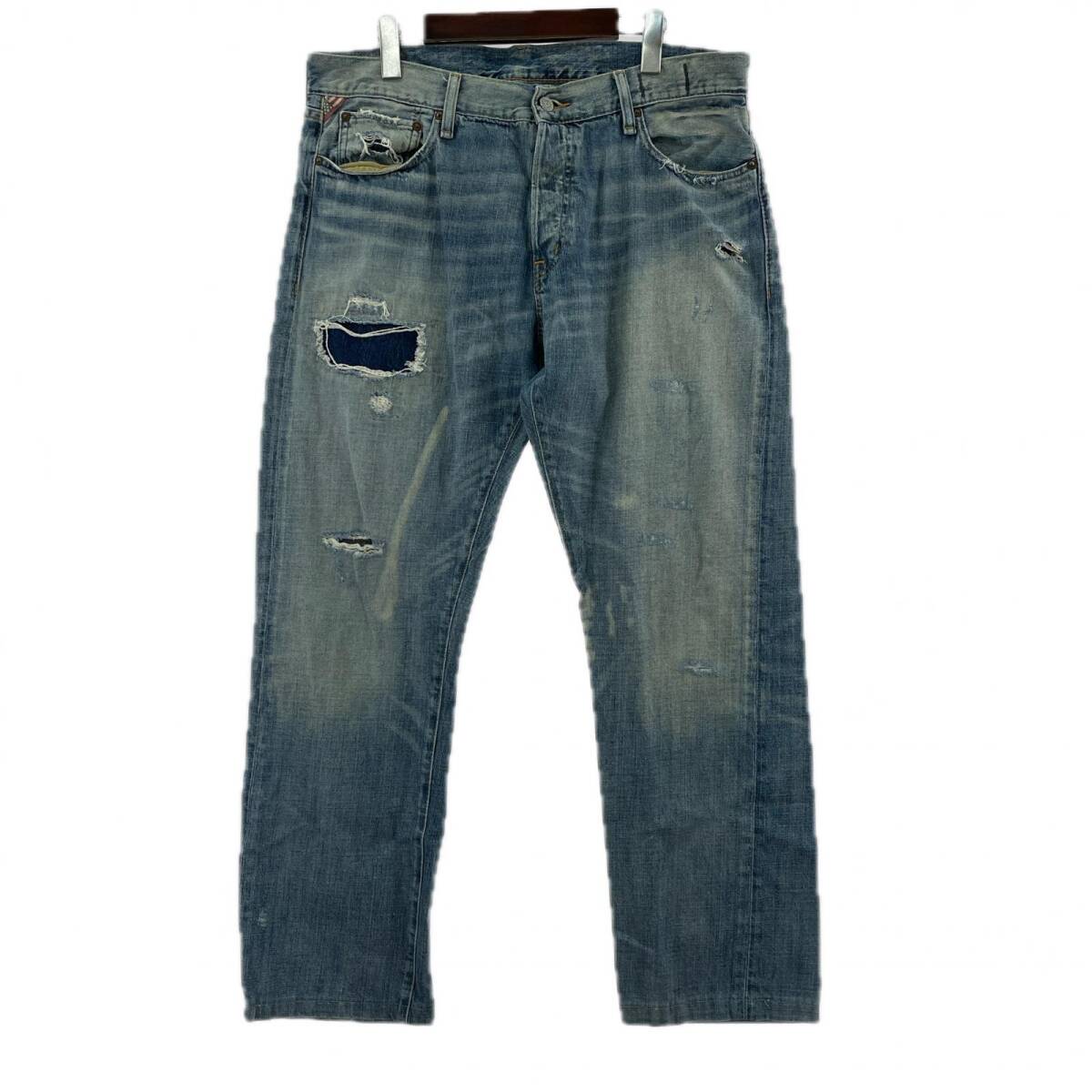 Denim & Supply Ralph Lauren デニム & サプライ ラルフ ローレン リメイク加工 ストレート デニムパンツ size36/34/ライトブルー拍卖