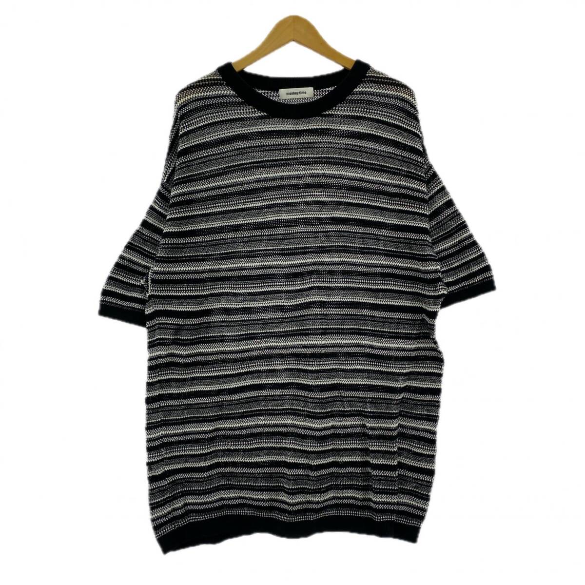 MONKEY TIME モンキータイム 五分袖 ボーダー ニット sizeXL/ブラック×ホワイト拍卖