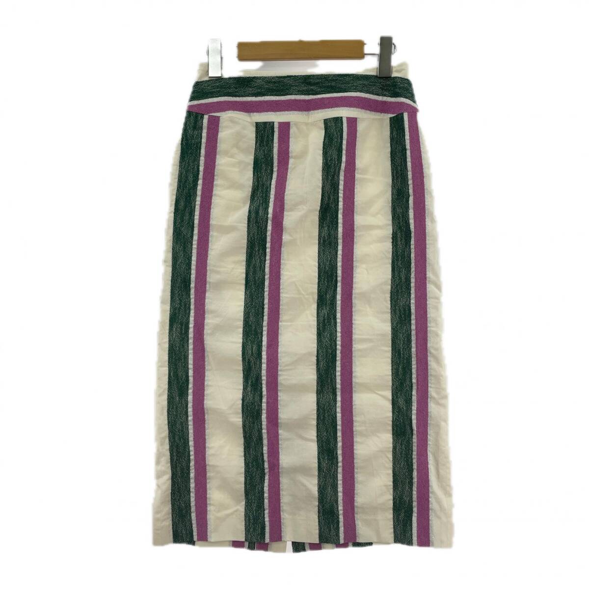 Rope ロペ ストライプ ロング スカート size38/ホワイト×グリーン×ピンク ゆうパケットOK拍卖