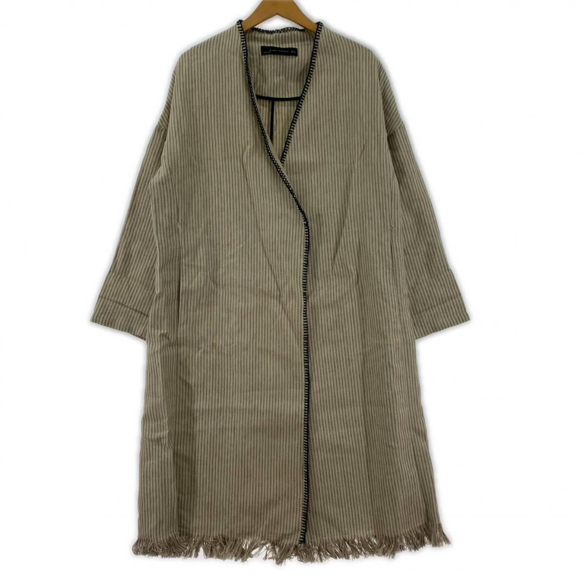 ZARAWOMAN ザラウーマン ストライプ フリンジ コート sizeEUR M/ベージュ系拍卖