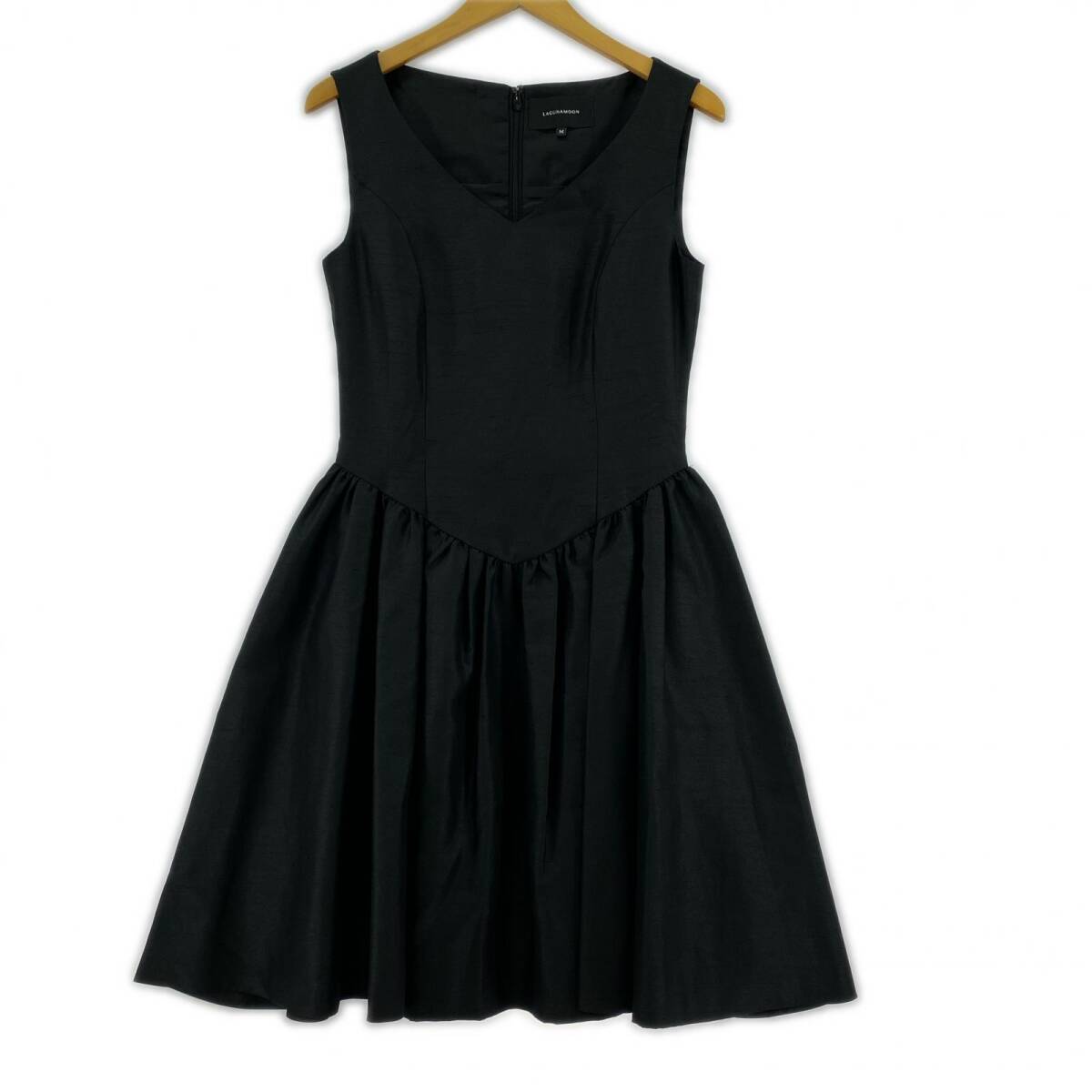LAGUNAMOON ラグナムーン ギャザー Vネック ノースリーブ ワンピース sizeM/ブラック拍卖