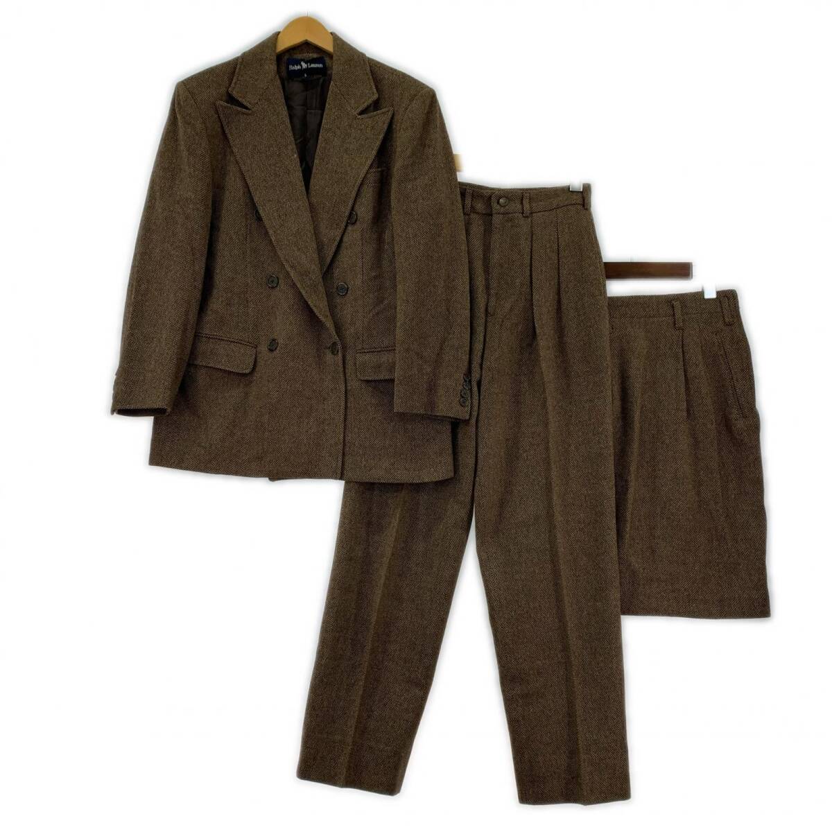 POLO RALPH LAUREN ポロ・ラルフローレン ウール スーツ3点セット sizeジャケット、パンツ6スカート4/ブラウン系拍卖