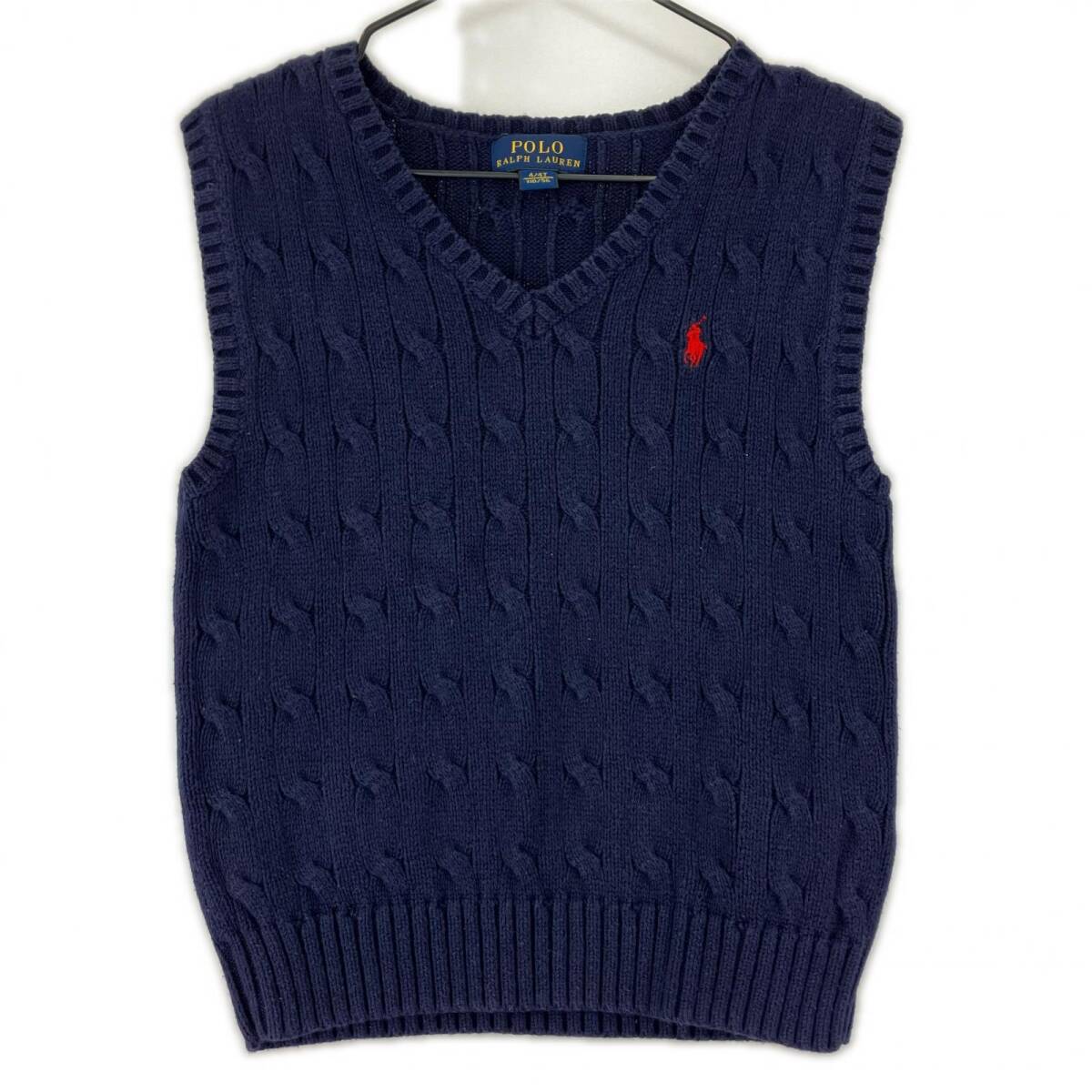 POLO RALPH LAUREN ポロ・ラルフローレン ケーブル編み ベスト size4/4T/ネイビー ゆうパケットOK拍卖