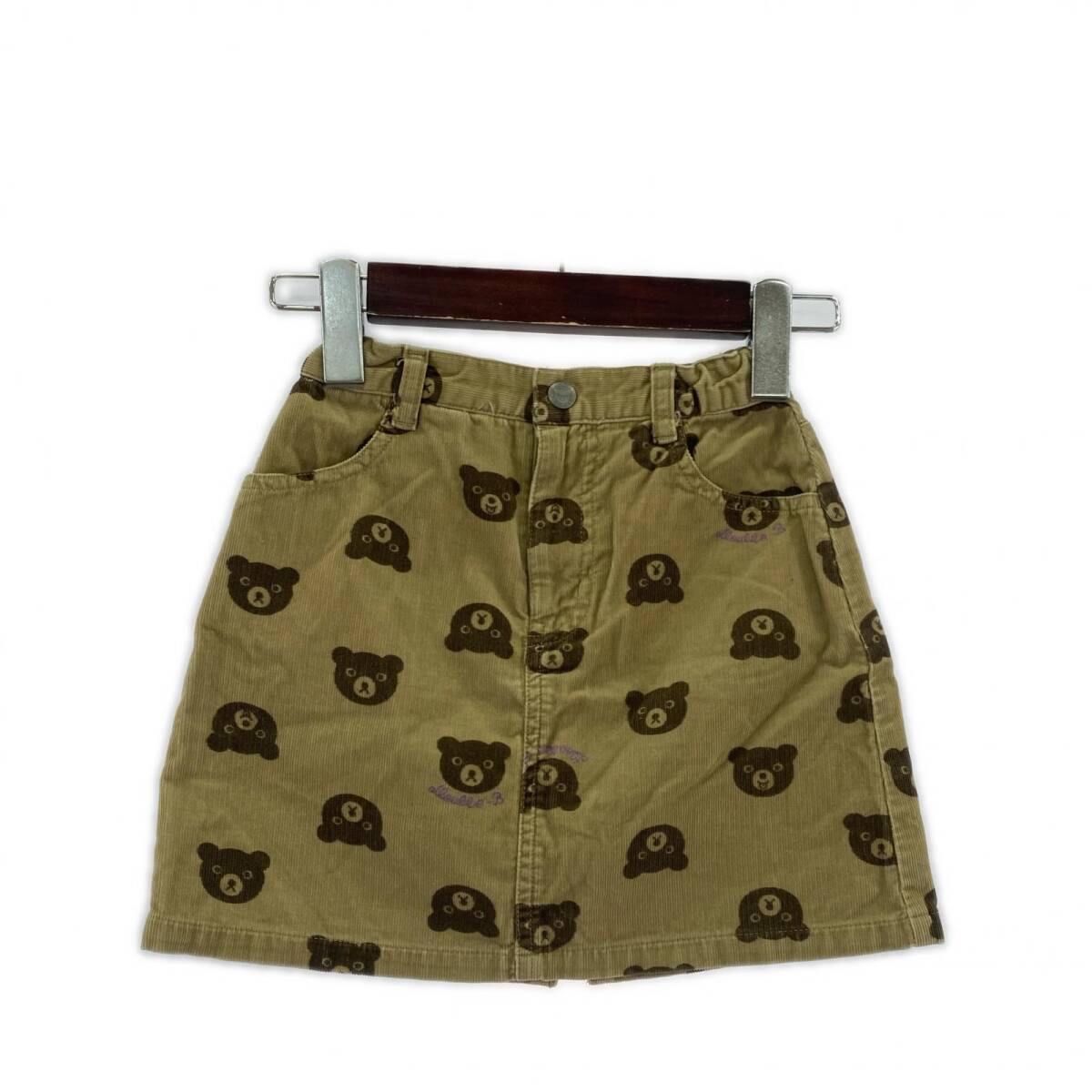 MIKI HOUSE DOUBLE_B ミキハウス ダブルビー クマ柄 コーデュロイ スカート size110/ベージュ系拍卖