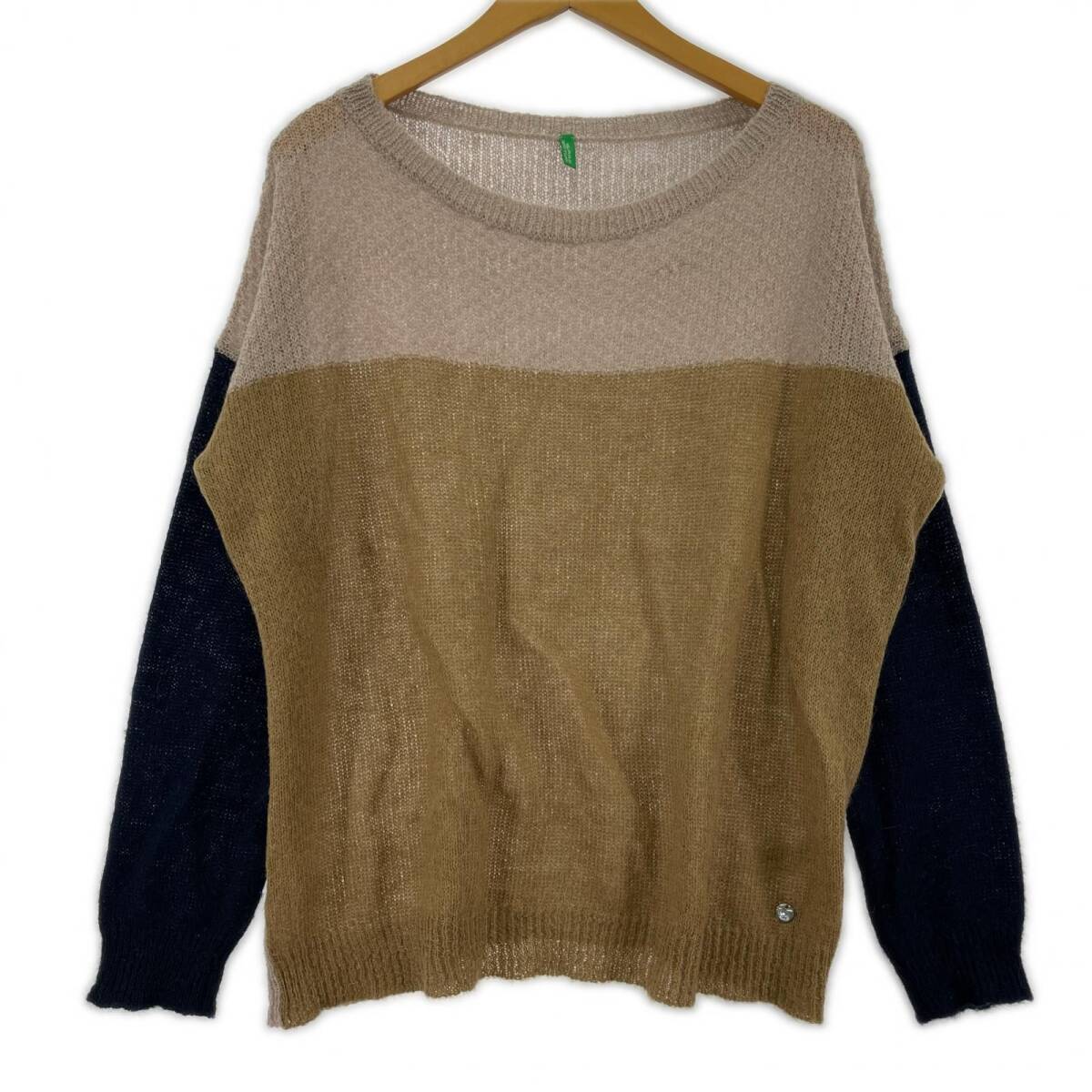 UNITED COLORS OF BENETTON ユナイテッドカラーズオブベネトン 配色切替 ニット sizeL/G/ベージュ系 ゆうパケットOK拍卖