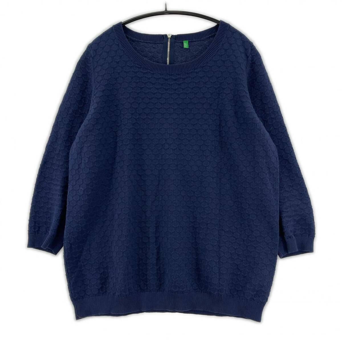 UNITED COLORS OF BENETTON ユナイテッドカラーズオブベネトン バックジップ ニット sizeL/G/ネイビー拍卖